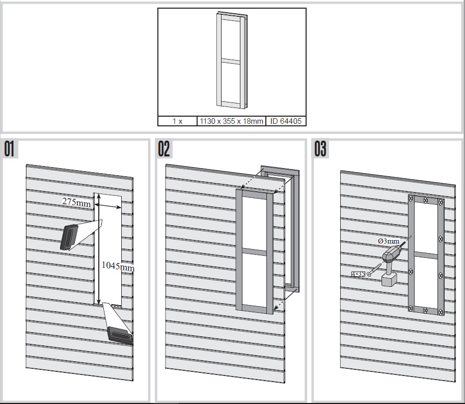 Wandregal, Türverkleidung, Montageplatte, Hakenhalter, Schrauben