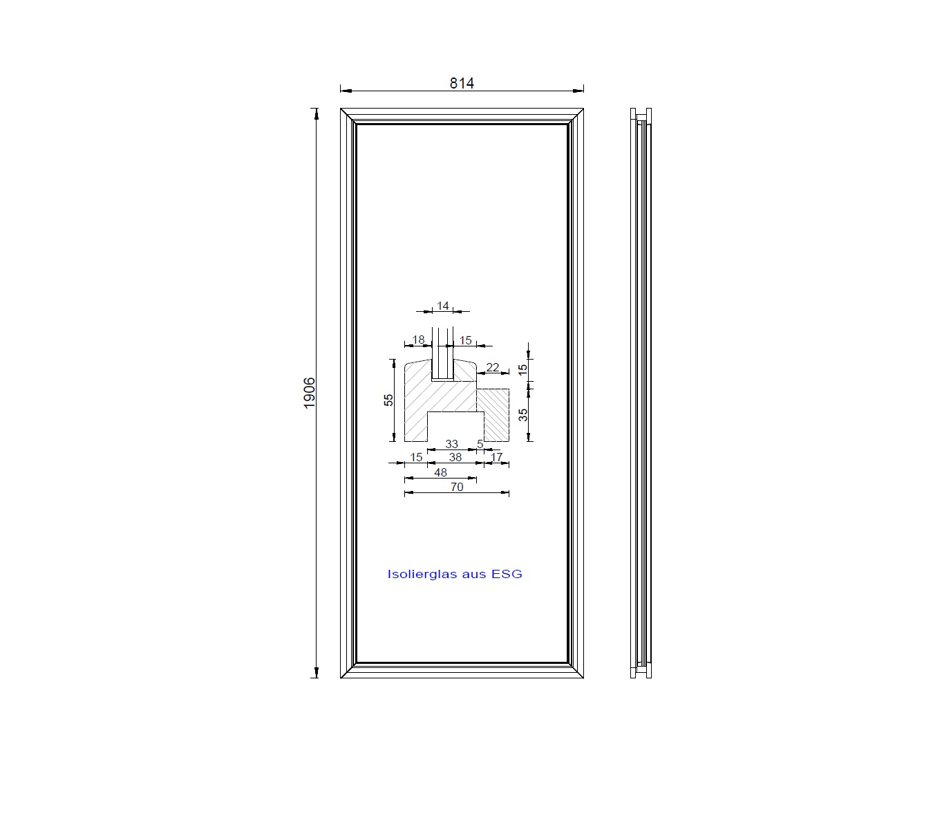 Saunafenster 191x82 cm klarglas für 38mm Saunen